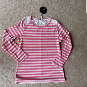 Poof! Pink Striped Long Sleeve Lace Insert Top NWT